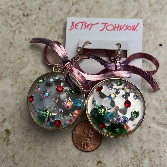 Betsey Johnson Lucite Rhinestone Dangle Christmas bulb Earrings NEW - Picture 2 of 6